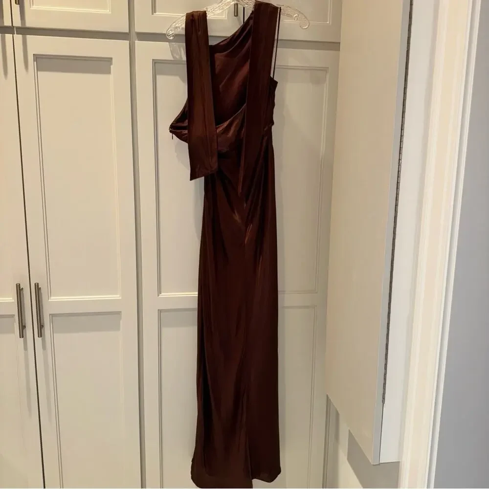 NICHOLAS Galilea High Neck Gold Trim Maxi Dress Espresso 6 - Picture 8 of 16